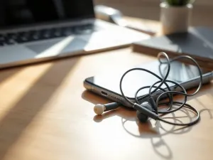 Smartfon zamontowany na gimbalu skierowany na krajobraz, gotowy do nagrywania wideo w wysokiej jakości.