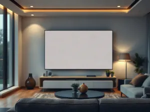 Smartfon bezprzewodowo przesyłający obraz na nowoczesny telewizor w przytulnym salonie, ilustrujący działanie funkcji AirPlay.