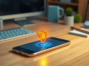 Świecąca ikona chmury unosząca się nad smartfonem, symbolizująca proces synchronizacji danych w sieci.