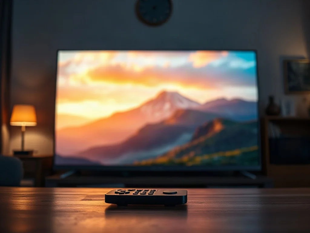 Nowoczesny telewizor wyświetlający kinowy obraz z naturalnym ruchem w przytulnym salonie.