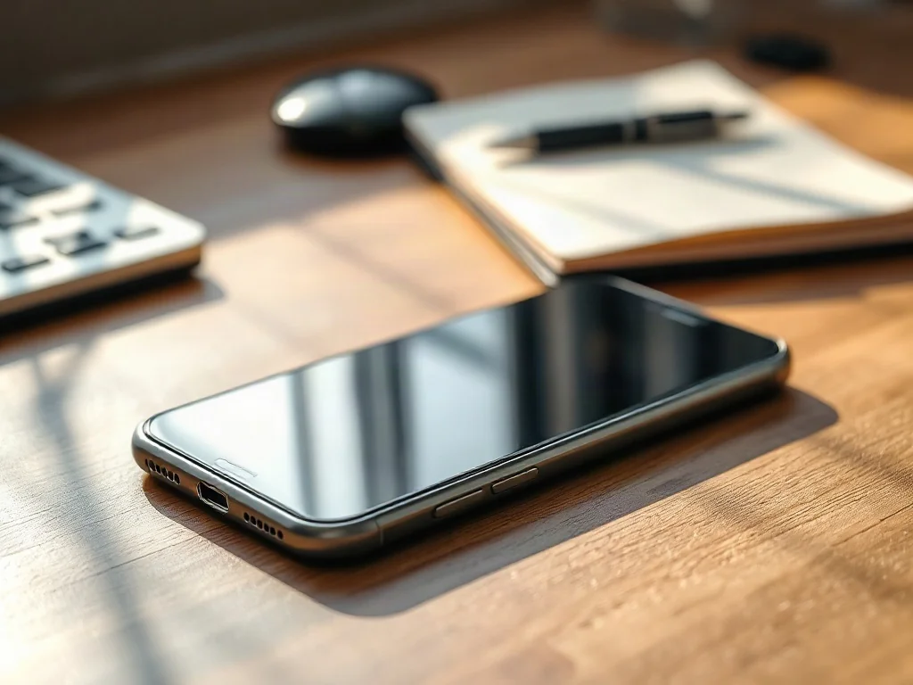 Ultra-cienkie etui na telefon leżące na drewnianym biurku, podkreślające smukły profil i minimalistyczny design akcesorium.