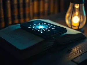 Świecąca ikona cyfrowej tarczy na ekranie smartfona, symbolizująca ochronę urządzenia przed złośliwym oprogramowaniem.