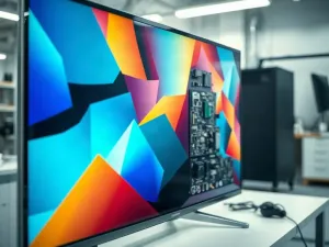 Zbliżenie na pozłacane złącza audio, w tym HDMI ARC, optyczne Toslink i jack 3,5 mm, na panelu nowoczesnego telewizora.