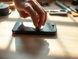 Klucz bezpieczeństwa wpięty do portu laptopa, sygnalizujący aktywną ochronę konta za pomocą świecącej diody.