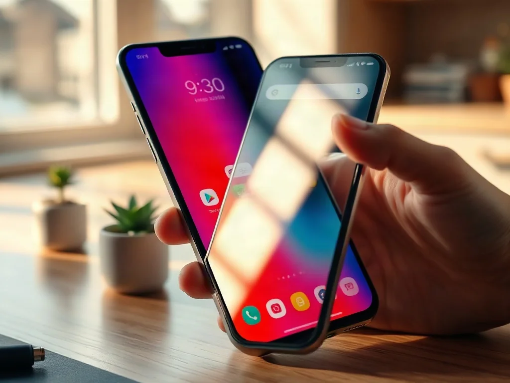Smartfon z kolorowym, spersonalizowanym interfejsem i widżetami na minimalistycznym biurku w domowym biurze.
