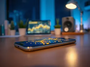 Zbliżenie na pozłacane złącza audio, w tym HDMI ARC, optyczne Toslink i jack 3,5 mm, na panelu nowoczesnego telewizora.