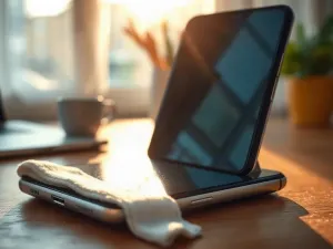 Strumień świetlnych cząsteczek symbolizujący płynność obrazu i zaawansowaną technologię upłynniacza w telewizorze.