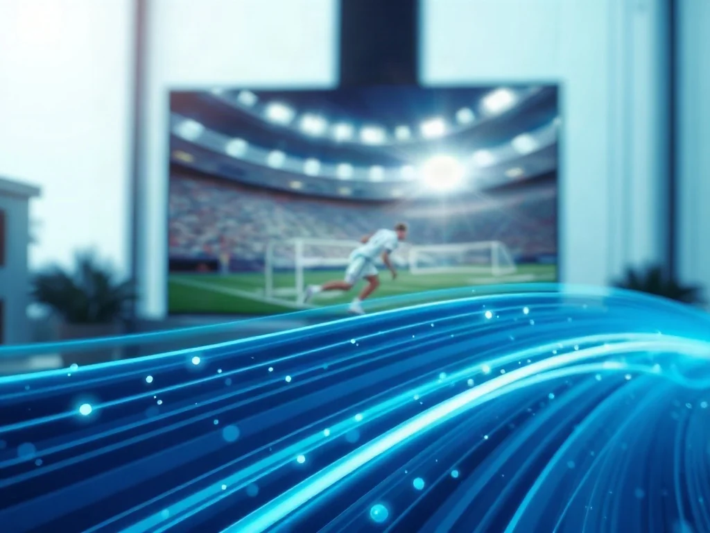 Strumień świetlnych cząsteczek symbolizujący płynność obrazu i zaawansowaną technologię upłynniacza w telewizorze.