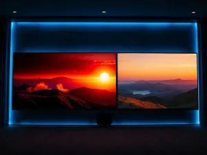 Nowoczesny smartfon leżący na podświetlanej ładowarce indukcyjnej na drewnianym biurku w przytulnym domowym biurze.