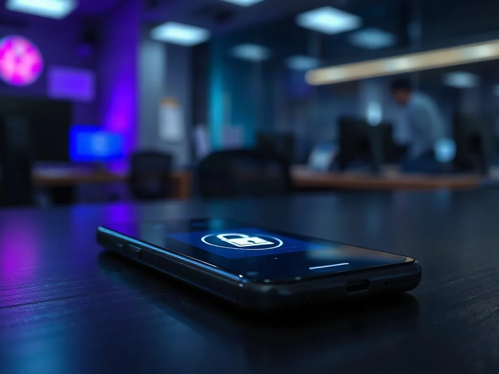 Smartfon z ikoną cyfrowej kłódki na ekranie, symbolizujący zabezpieczenie danych i szyfrowanie plików.