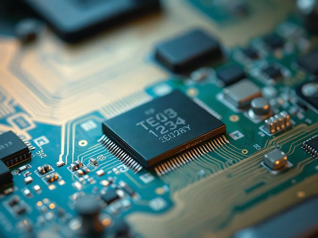 Zbliżenie na układ pamięci typu flash na zielonej płytce drukowanej smartfona, podkreślające zaawansowaną technologię podzespołów.