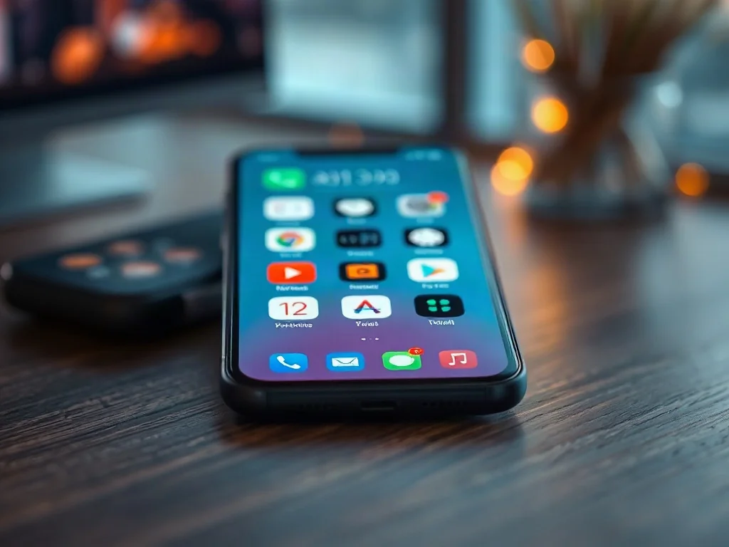 Nowoczesny smartfon z minimalistycznym zestawem kolorowych ikon aplikacji na ekranie, prezentujący możliwości personalizacji.