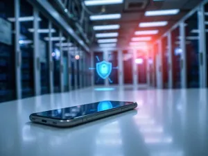 Nowoczesny telewizor z wyświetlonym symbolem ustawień na ekranie w przytulnym salonie.