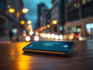 Ekran dotykowy w samochodzie z widoczną ikoną parowania Bluetooth podczas wieczornej jazdy.