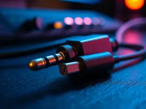 Wnętrze wysokiej klasy przetwornika cyfrowo-analogowego z widocznymi podzespołami elektronicznymi na drewnianym blacie.