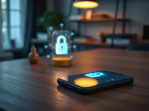Nowoczesny smartfon na biurku z wyświetlonymi wykresami wydajności, symbolizujący optymalizację działania urządzenia.