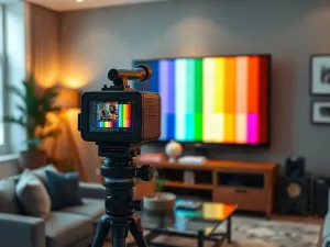 Strumień świetlnych cząsteczek symbolizujący płynność obrazu i zaawansowaną technologię upłynniacza w telewizorze.