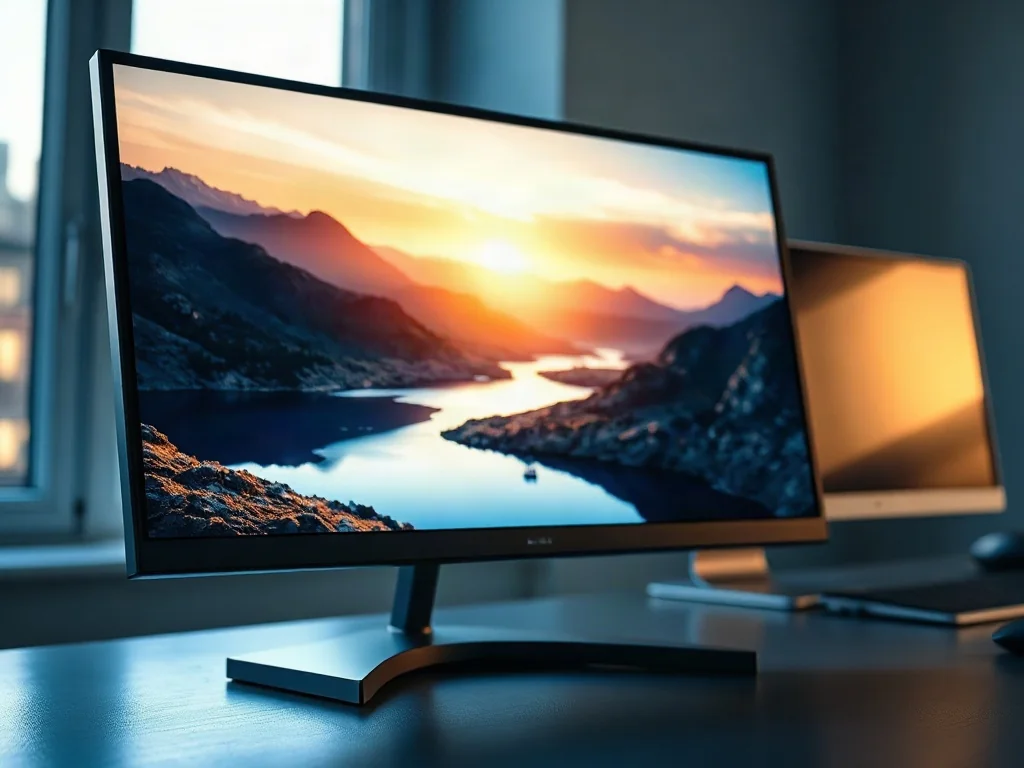 Porównanie nowoczesnego, cienkiego monitora o wysokiej rozdzielczości ze starym, grubym panelem na minimalistycznym biurku.