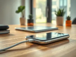 Nowoczesny telefon VoIP obok klasycznego aparatu z tarczą, obrazujące ewolucję technologii komunikacji biurowej.