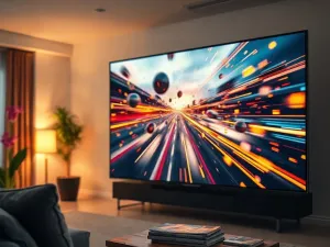Zbliżenie na sensor i mechanizm przysłony aparatu na tle ekranu z obrazem o wysokiej rozpiętości tonalnej HDR.