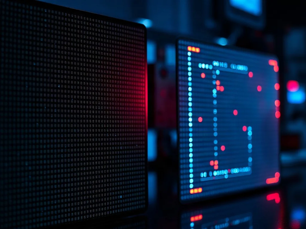 Porównanie struktury pikseli ekranów Micro LED i mini LED w zbliżeniu, ukazujące różnice w technologii podświetlenia matryc.