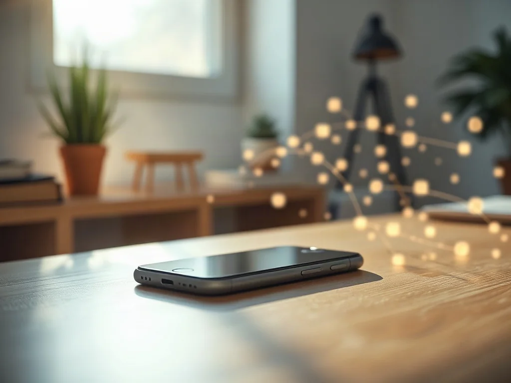 Smartfon na biurku otoczony cyfrowymi powiadomieniami, obrazujący rozpraszający wpływ mediów społecznościowych.