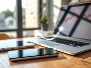 Nowoczesne stanowisko gracza z podświetlaną klawiaturą i monitorem wyświetlającym dynamiczną grę w wysokiej jakości.